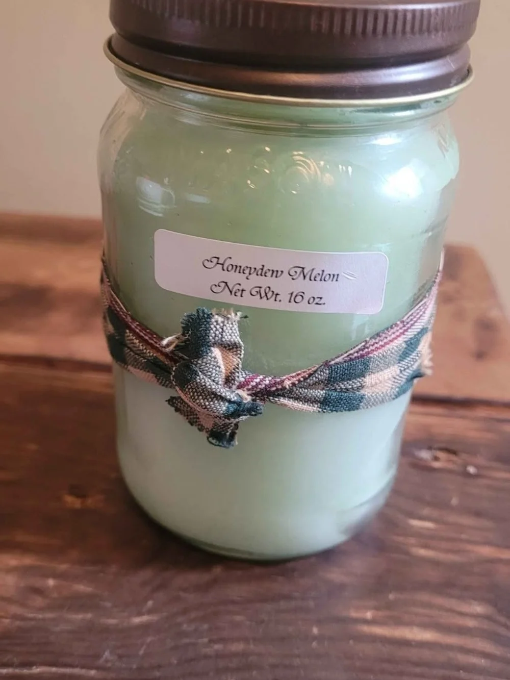 Honeydew Melon Scented Green Jar Candle with Rustic Ribbon